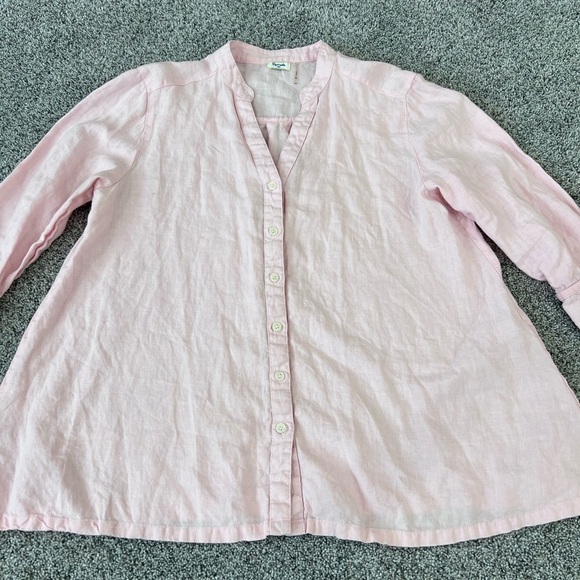 Symple NYC 100% Linen Button Up Top Pink Womens Size M Beachy Travel Summer - Picture 1 of 10